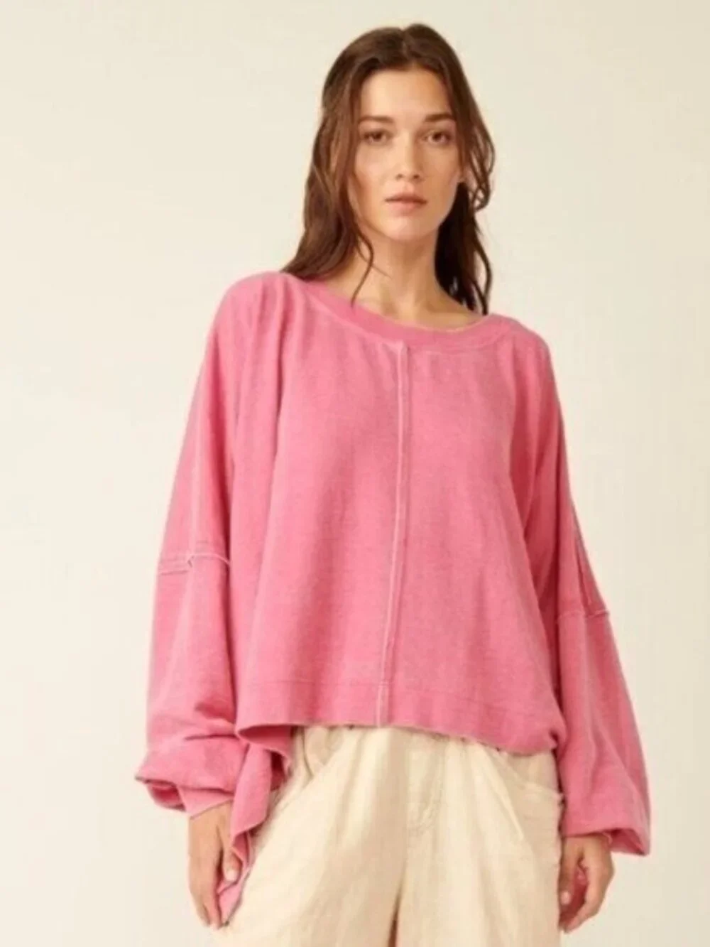 Free People Daisy Sweatshirt- Dragonfruit Sorbet